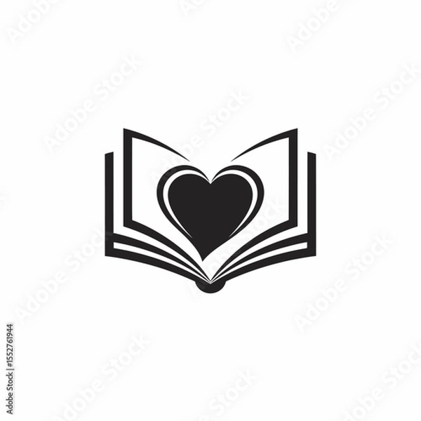 Fototapeta Open book with heart shape symbol for love of reading and education