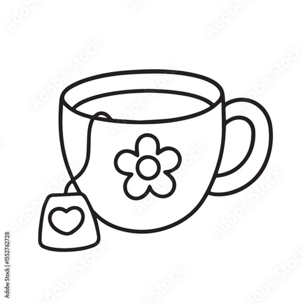 Fototapeta Teacup with Tea Bag and Flower Decoration