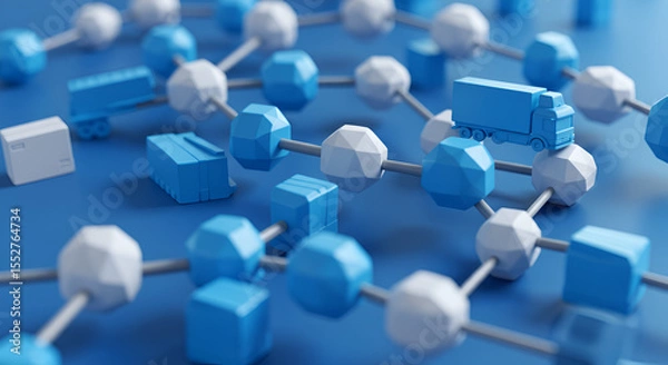 Fototapeta Modern supply chain network concept illustrated through interconnected digital elements