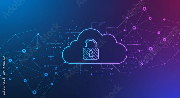 Fototapeta Digital cloud security concept illustrating data protection and encryption