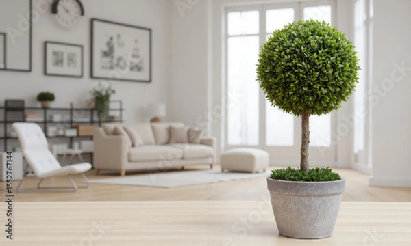 Fototapeta Lavender Topiary (Lavandula spp.) Aromatic lavender pruned into a spherical topiary, displayed in a weathered clay pot, perfect for Provencal