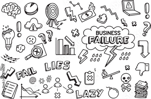 Fototapeta Business Failure and Stress Doodle Pack – Lazy, Lies, Downfall, Office, Problem, Tension
