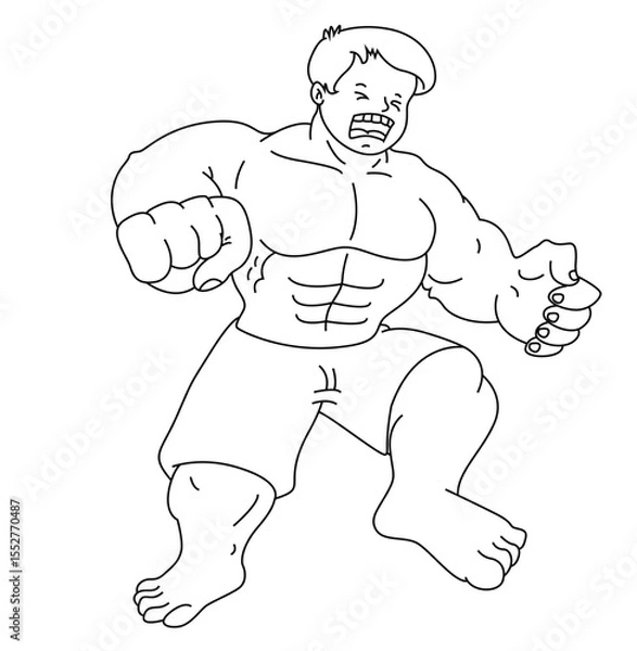 Obraz Cute cartoon hand drawn vector strong man outline.