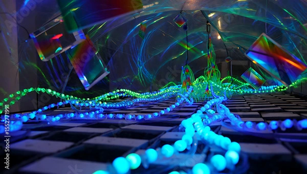 Obraz Enchanting tunnel of lights with prismatic reflections and a chessboard floor: Quantum Garden Ecosystems
