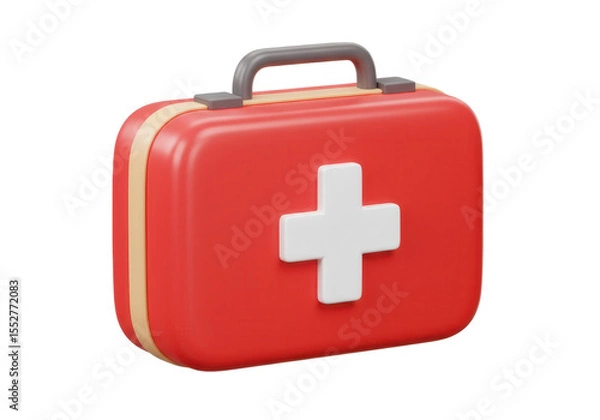 Obraz 3d icon of a red first aid kit isolated on transparent background