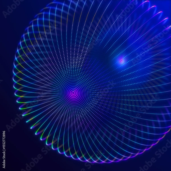 Obraz Abstract 3d sphere. Mesh of sphere with points on dark background. Science and technology. 3d
