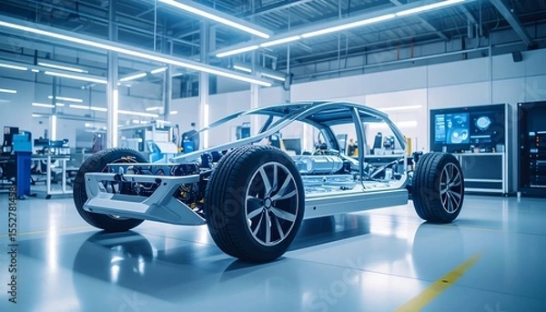 Fototapeta Car chassis assembly line in factory.