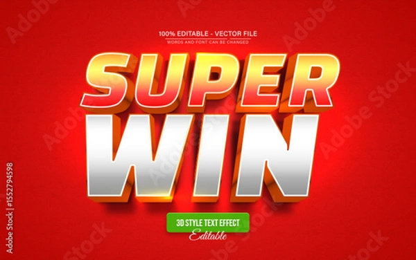 Fototapeta Super Win Golden 3d Text Effect Editable