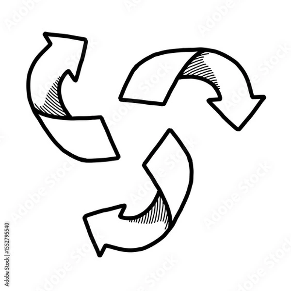 Fototapeta Hand drawn doodle recycling symbol outline vector illustration. Outline clean environment and ecology concept