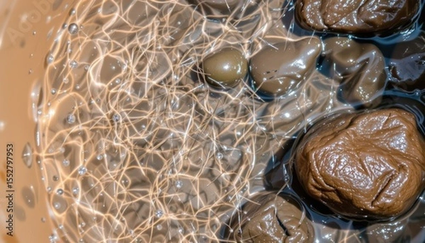 Fototapeta Close-Up of Smooth Rocks Under Water Surface Creating Intricate Bubble Patterns