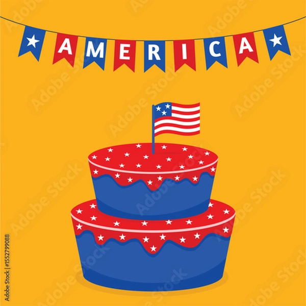 Obraz USA Independence Day cake postcard vector illustration