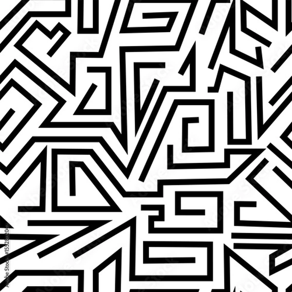 Obraz Seamless geometric pattern of randomly arranged non-intersecting curved lines of black color on a white background. Vector illustration for decorating your designs in geometric abstract style.