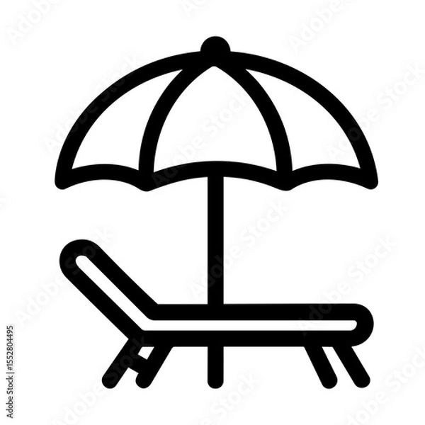 Fototapeta Simple Line Art Beach Chair and Umbrella Silhouette Icon Design