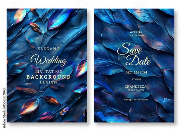 Obraz Blue floral wedding invitation template, business brochure template, wedding invitation template, universal background, versatile vector background, creative brochure template, invitation template