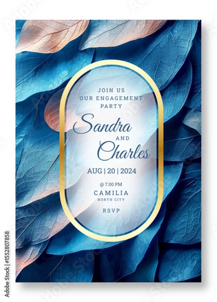 Obraz Blue leaves art wedding invitation template, business brochure template, wedding invitation template, universal background, versatile vector background, creative brochure template, invitation template