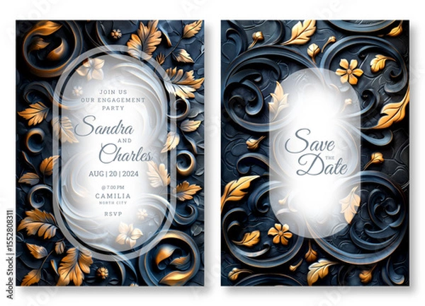 Obraz Impasto floral art wedding invitation template, business brochure template, wedding invitation template, universal background, versatile vector background, creative brochure template, invitation