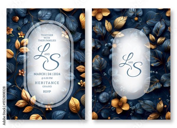 Obraz Impasto floral art wedding invitation template, business brochure template, wedding invitation template, universal background, versatile vector background, creative brochure template, invitation