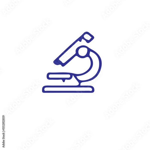 Fototapeta A simple blue line drawing of a microscope on a plain white background view