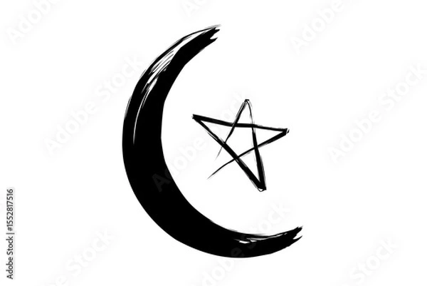 Fototapeta Crescent moon and star icon symbol grunge style on transparent background