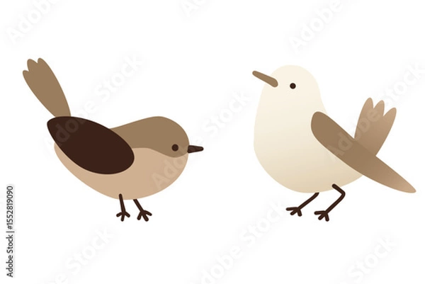 Fototapeta A charming set of minimalistic small birds in soft brown and cream tones. Delicate silhouettes and neutral palette make it ideal for nature-inspired designs, stationery, or home decor. Vector
