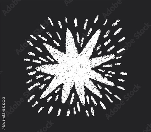 Obraz Crayon doodle firework symbol. Hand drawn firework pencil sketch. Chalk magic star sparkle. Crayon texture starburst. Vector illustration on white background.