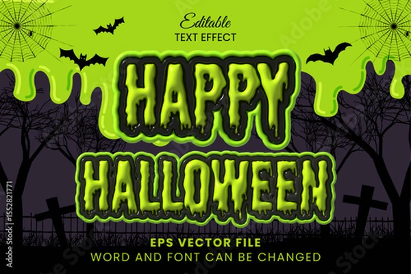 Fototapeta Happy halloween glossy green inflated editable text effect