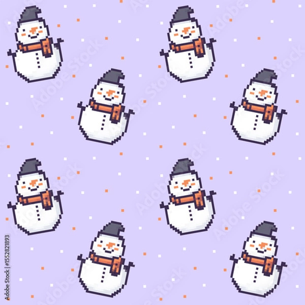 Obraz Colorful pixel art snowmen in a cheerful pattern on a pastel background for winter festivities
