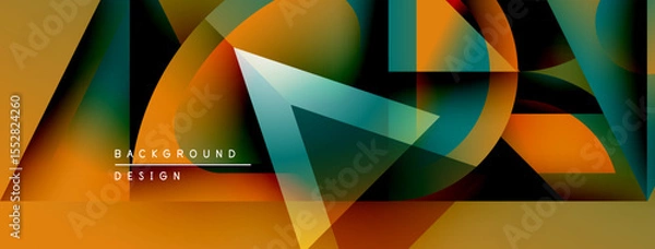 Fototapeta Abstract geometric shapes overlap, creating vibrant color gradients. Design features orange, teal, gold hues. Modern background element.