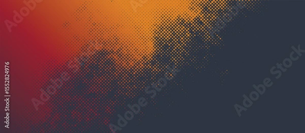 Fototapeta Halftone dots vector diagonal grunge texture, red to orange gradient. Dotted retro fade, abstract background with autumn colors.