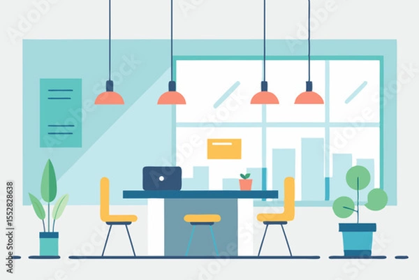 Obraz Modern kitchen interior design featuring home furniture like chairs, tables, and a desk, suitable for a comfortable office or living space concept