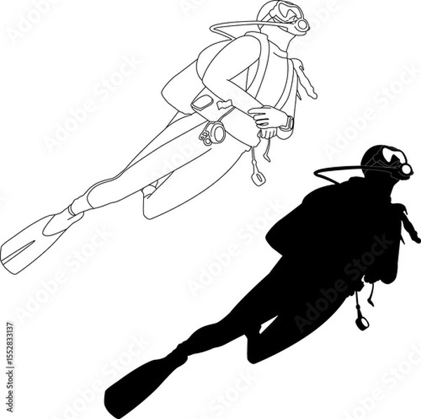 Obraz 스쿠버다이빙 다이버 실루엣 일러스트 Scuba Dive Diver Illustration