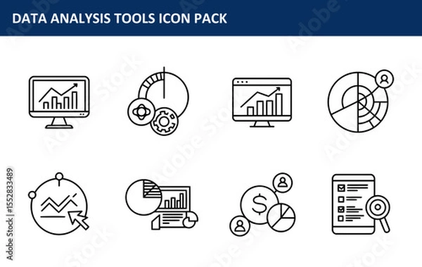 Obraz Data analysis tools icon pack displayed in a clean, modern design. Collection of various data analysis tools and techniques for visual representation.