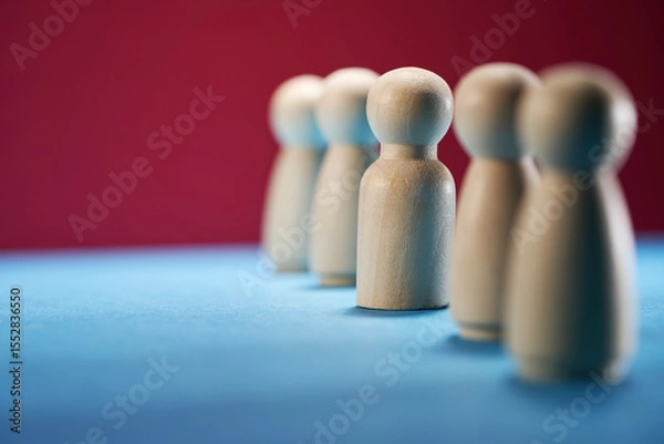 Obraz Wooden figure standing out from crowd for show influence and empowerment. Concept of business leadership