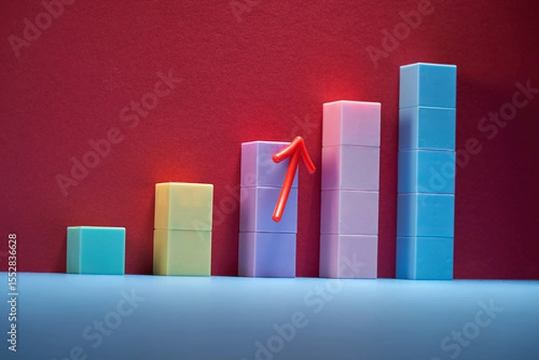 Obraz Colorful bars ascending in height from shortest to tallest with arrow sign