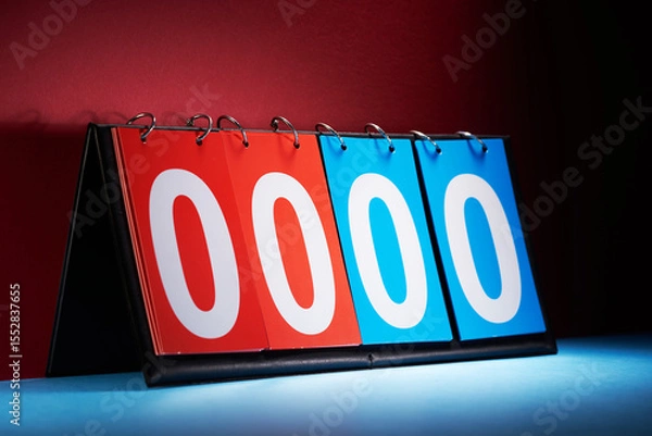 Obraz blue and red paper mannual  flip paper scoreboard.