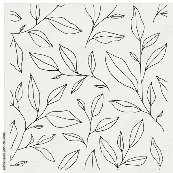 Fototapeta Seamless pattern with one line leaves. Vector floral background in trendy minimalistic linear style..