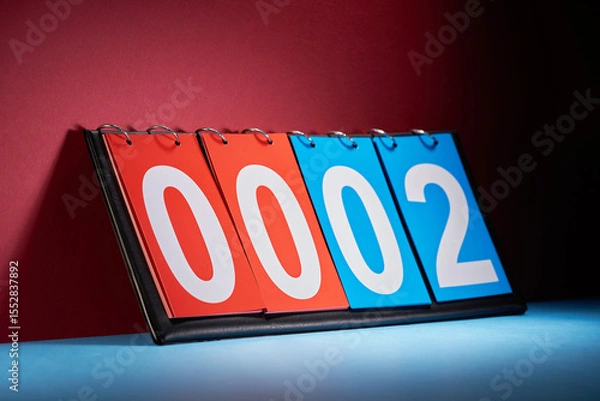 Obraz blue and red paper mannual  flip paper scoreboard.