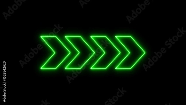 Obraz Flashing neon icon to the right arrow.Arrow direction sign on black background.