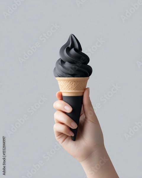 Fototapeta hand holding ice cream cone, black ice cream cone