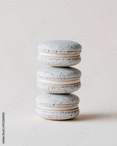 Fototapeta stack of macaroons, grey sesame macarons stacked vertically