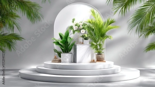 Obraz Botanical display with plants on a pedestal for product showcase and promotional content, marketing materials, and advertising campaigns