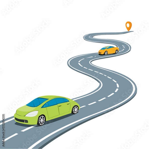 Obraz Winding Road with Cars Illustration in Isometric View