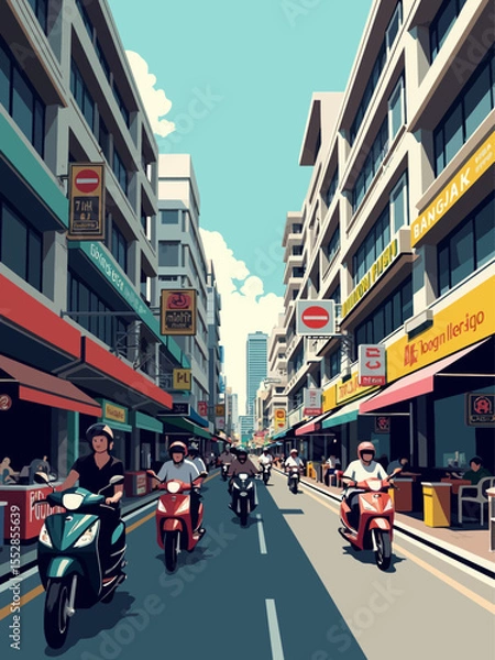 Obraz A busy street in downtown Bangkok during the day