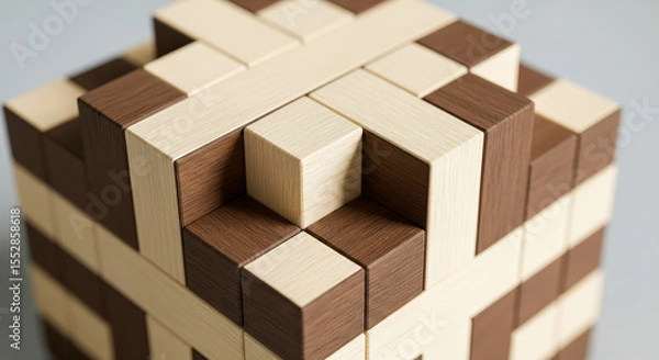 Fototapeta Complex Wooden Puzzle Blocks Arranged Intricately