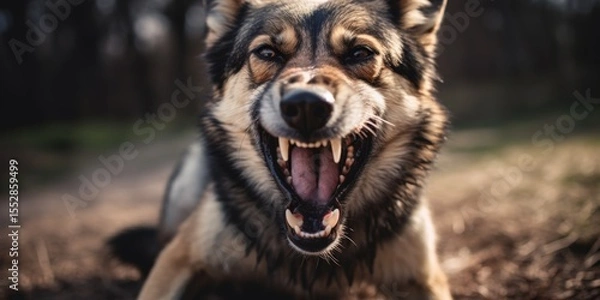 Fototapeta Aggressive dog shows dangerous teeth. Generative AI.