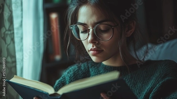 Fototapeta Patient holding a book on mental health, reading with a thoughtful expression. 