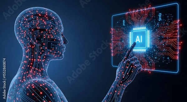Fototapeta Artificial Intelligence Concept with Human Brain and Network