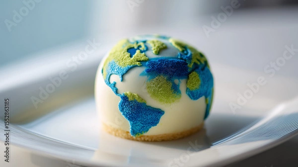 Fototapeta a round cream cake designed to look like a miniature Earth globe