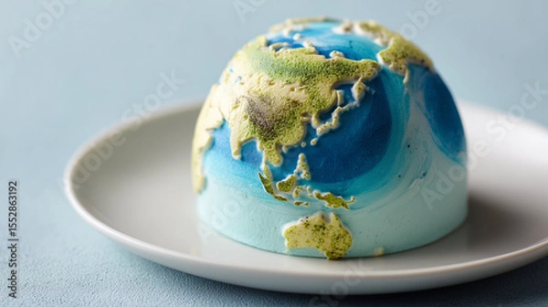 Fototapeta a round cream cake designed to look like a miniature Earth globe