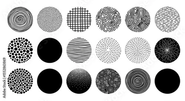 Fototapeta Collection of 18 Circular Patterns  Textures, Gradients, and Geometric Designs for Digital Art
